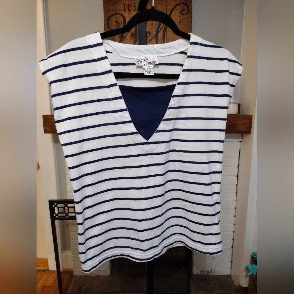 Vintage Pebble Court V Top Striped Tee